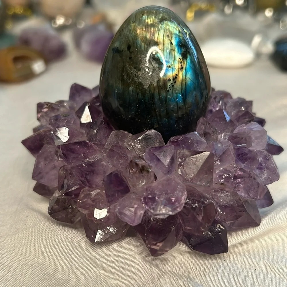 Amethyst Points Crystal Holder | Candle or Sphere Stand |Brazil | Natural Stone - Picture 3 of 7